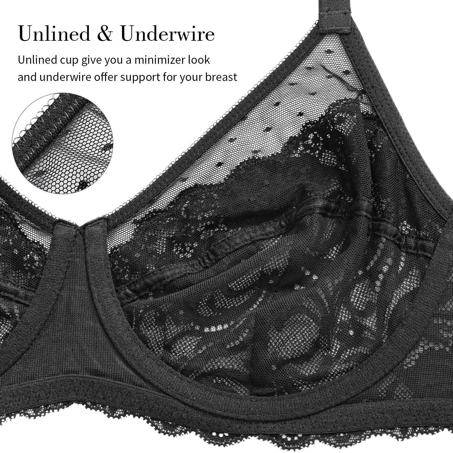 Wingslove Women Sexy Lace Seamless  Flora Bras Underwire Non-Padded Brassiere Firm Support Chest Mesh  Transparent Lingerie