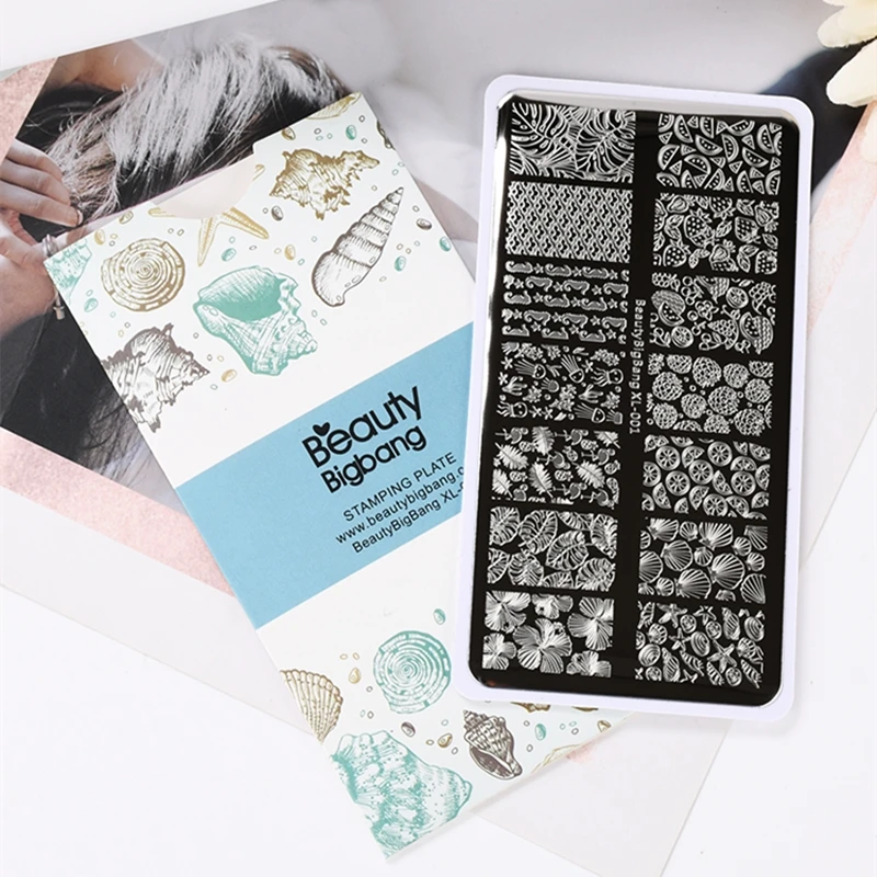 

BeautyBigBang Stamping Plates Classical Style Fruit Sea Star Shell Leaves Image 12*6cm Stainless Steel Nail Art Template XL-001