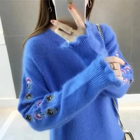 sondr women sweater round neck flower knitted sweater long sleeve fashion casual pullover all match ladies top
