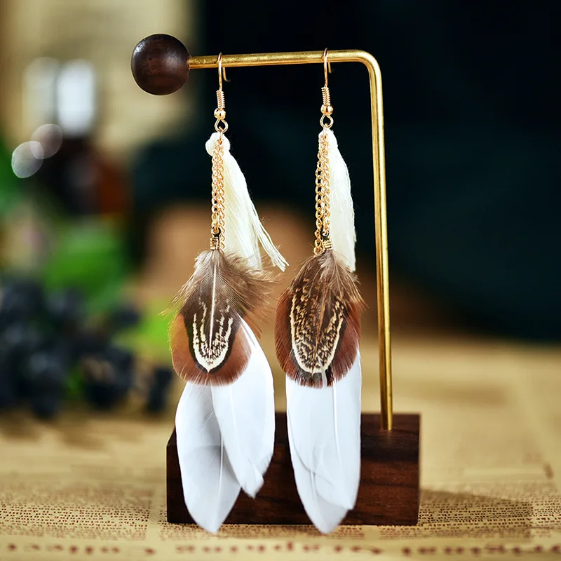 

Vintage Boho Feather Earrings For Women Long Tassel Dangle Earrings Jewelry Bohemia Ear Drop Kolczyki