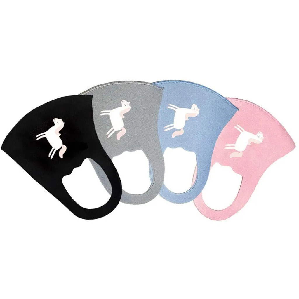4Pcs Cartoon Horse Print Mouth Mask Children Breathable Cover Reusable Face Cloth Caps Washable Protective | Безопасность и защита