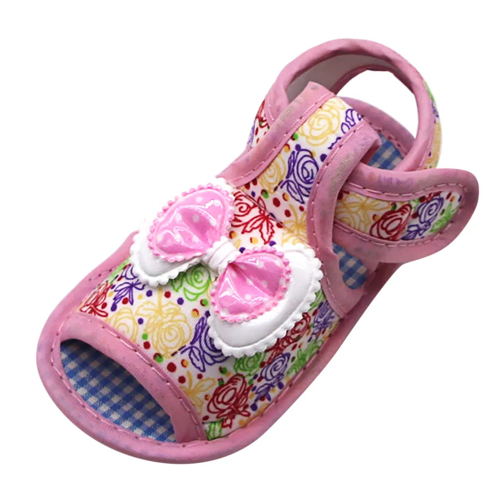 Босоножки для новорожденных девочек с принтом Нескользящие сандалии бантом