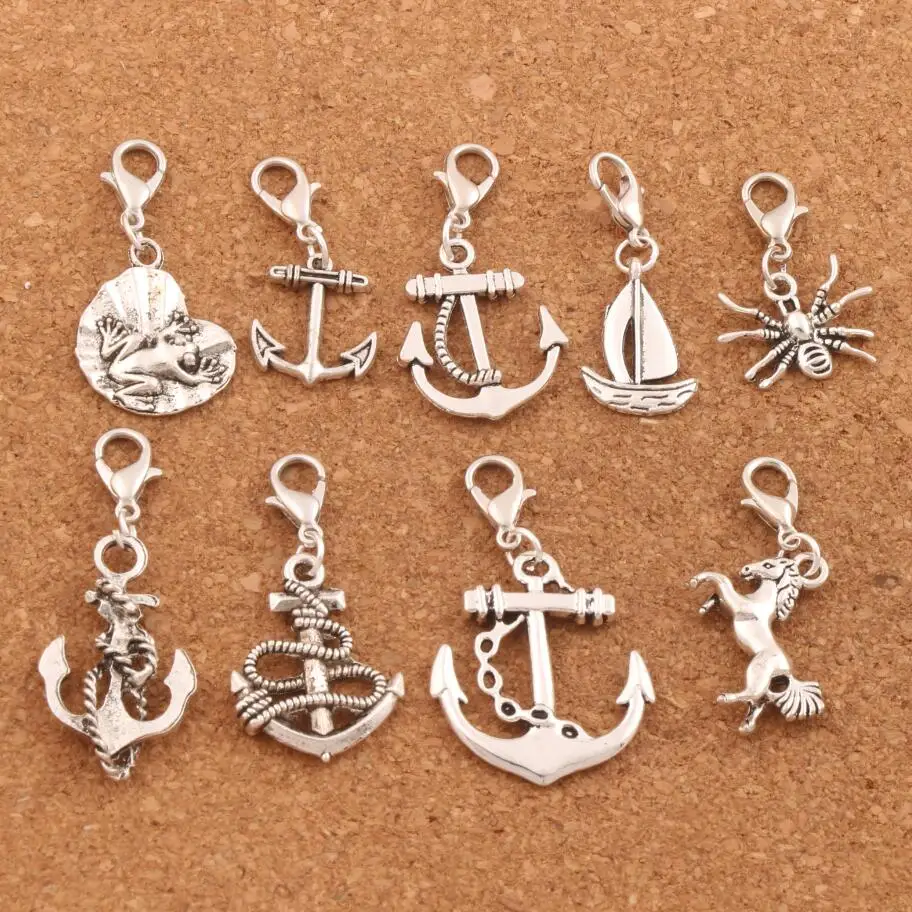 

mixed Anchor Horse Frog Spider Sailing Boat Clasp European Lobster Trigger Clip On Beads 9styles 90pcs zinc alloy Bead CM6