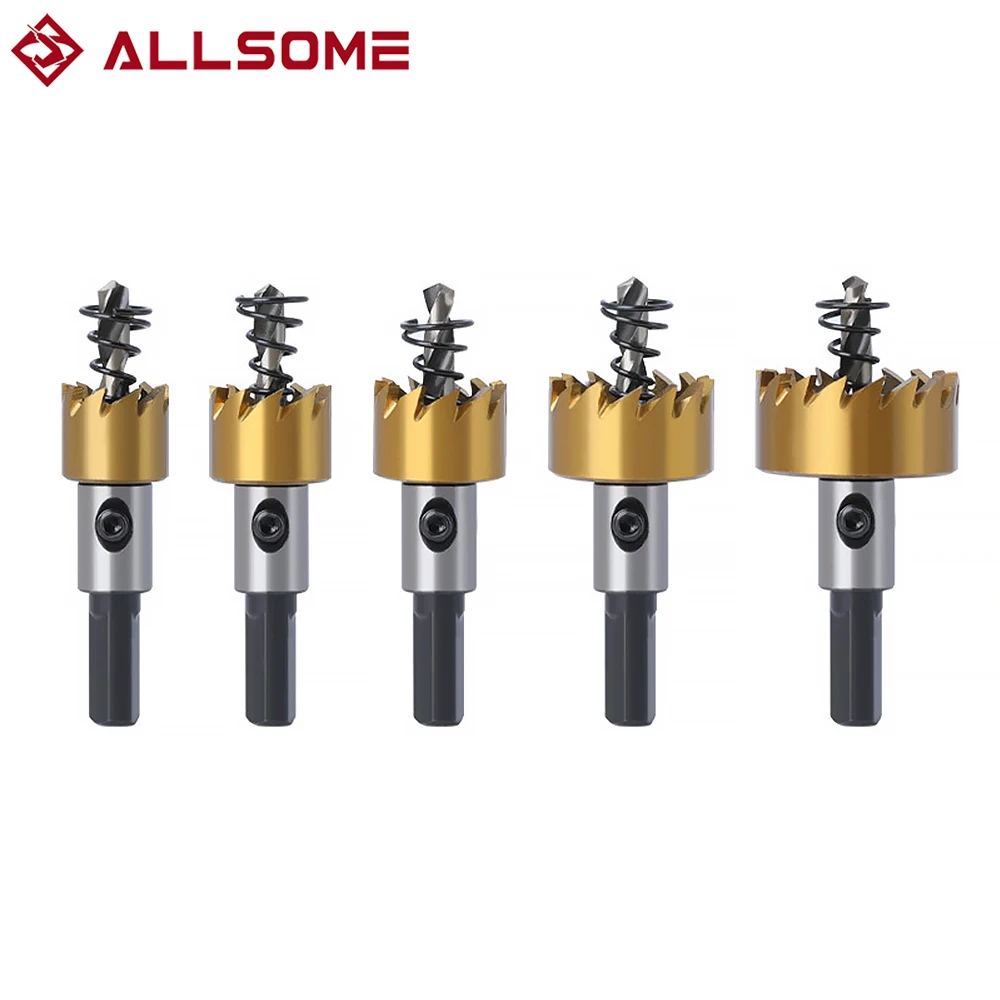 Набор сверл ALLSOME из быстрорежущей стали с хвостовиком 8 мм, комплект корончатых пил из нержавеющей стали и металлического сплава, Открыватель для отверстий 16, 18,5, 20, 25, 30 мм, 5 шт.