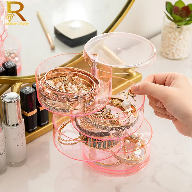 

Wholesale 360 Degree Rotating Jewelry Box Transparent Multi-Layer Jewelry Storage Box Multi-Function Earring Storage Box