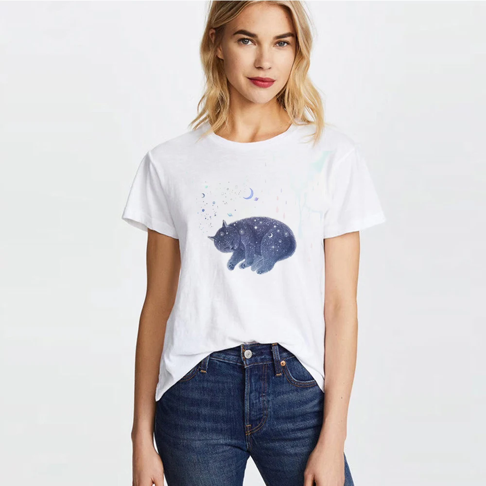 

Female New Funny Cat Casual Short Sleeve T Shirt for Women Harajuku Summer T-shirt Kawaii Cats White Tshirt Fashion Top Tees
