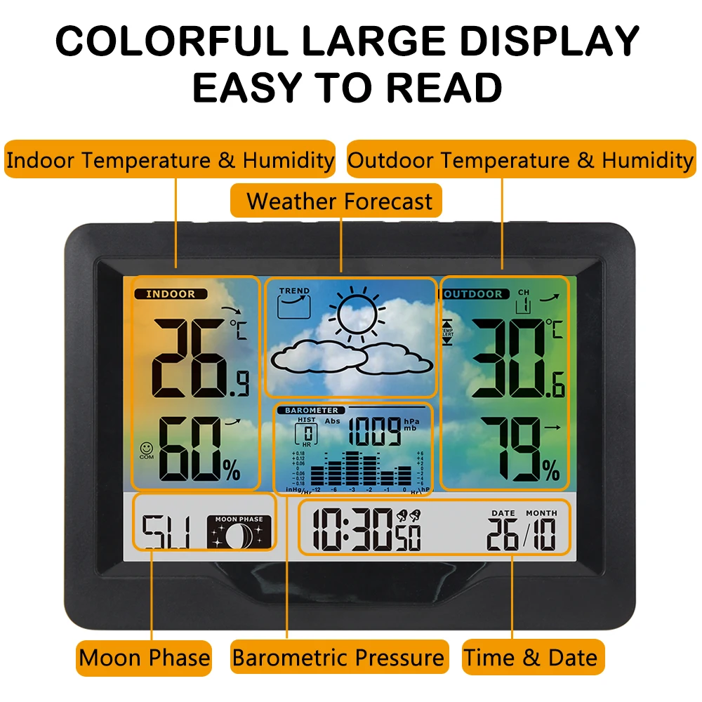 

Wireless Weather Station Indoor Outdoor Weather Forecast Station with Outdoor Sensor Digital Temperature and Humidity Gauge
