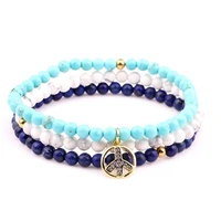 3pcsset natural stone beads cute design cz peace cross charm elastic bracelet women men jewelry