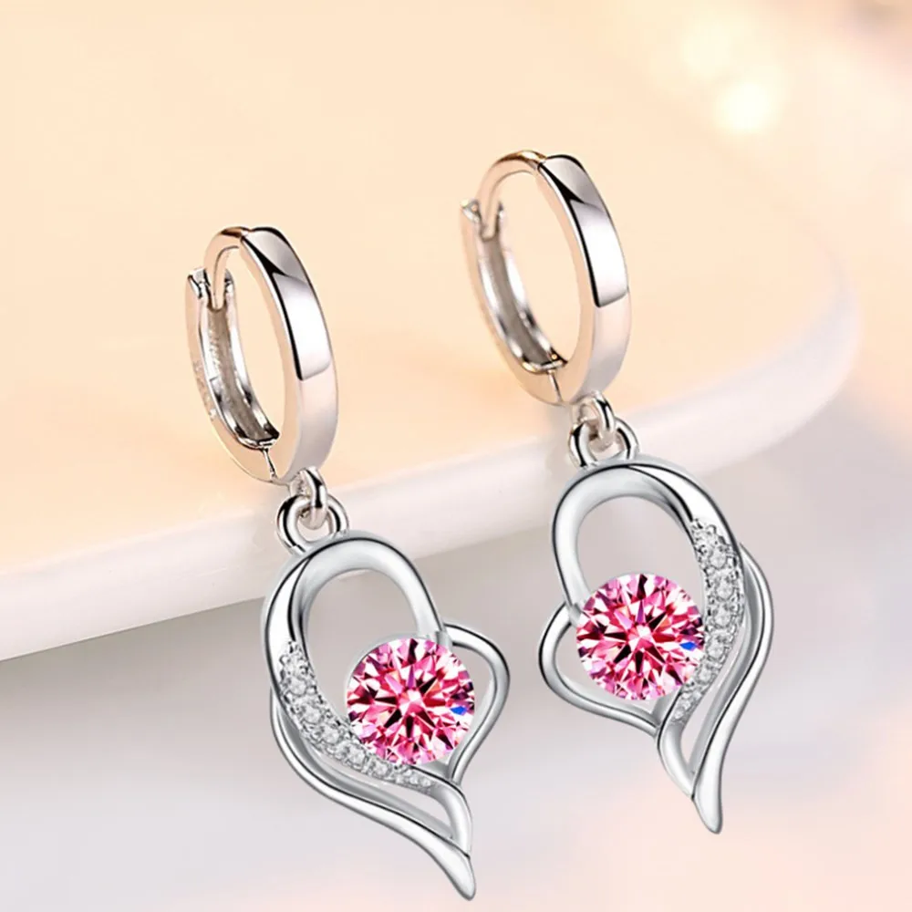 

925 Sterling Silver New Woman Fashion Jewelry High Quality Blue Pink White Purple Crystal Zircon Hot Selling Earrings
