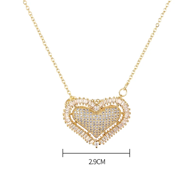 

gold women's necklaces pendants heart copper cubic zirconia 18K gold plated rainbow pink heart snake chain necklace jewelry