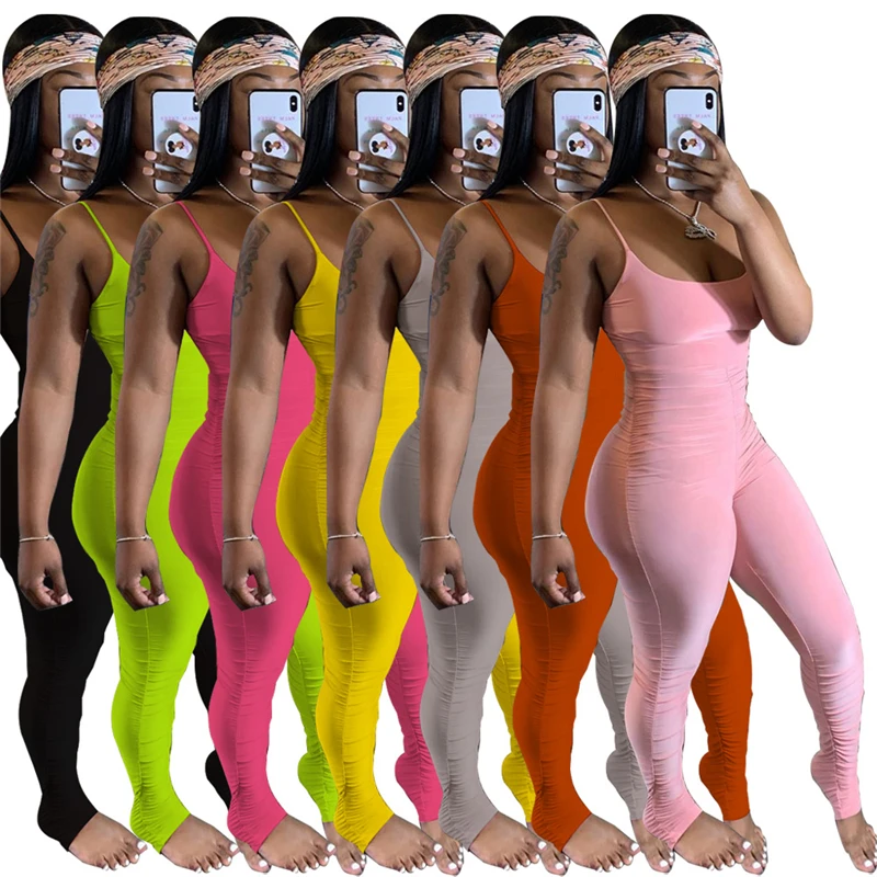 

stacked leggings pants ruched stacked jumpsuit one piece jumpsuit women ruched pants sexy black bodycon Outfits rompers jumpsuit