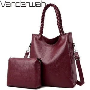 Сумка женская из натуральной кожи, 2 комплекта, большая, сумки-шопперы для женщин, 2019