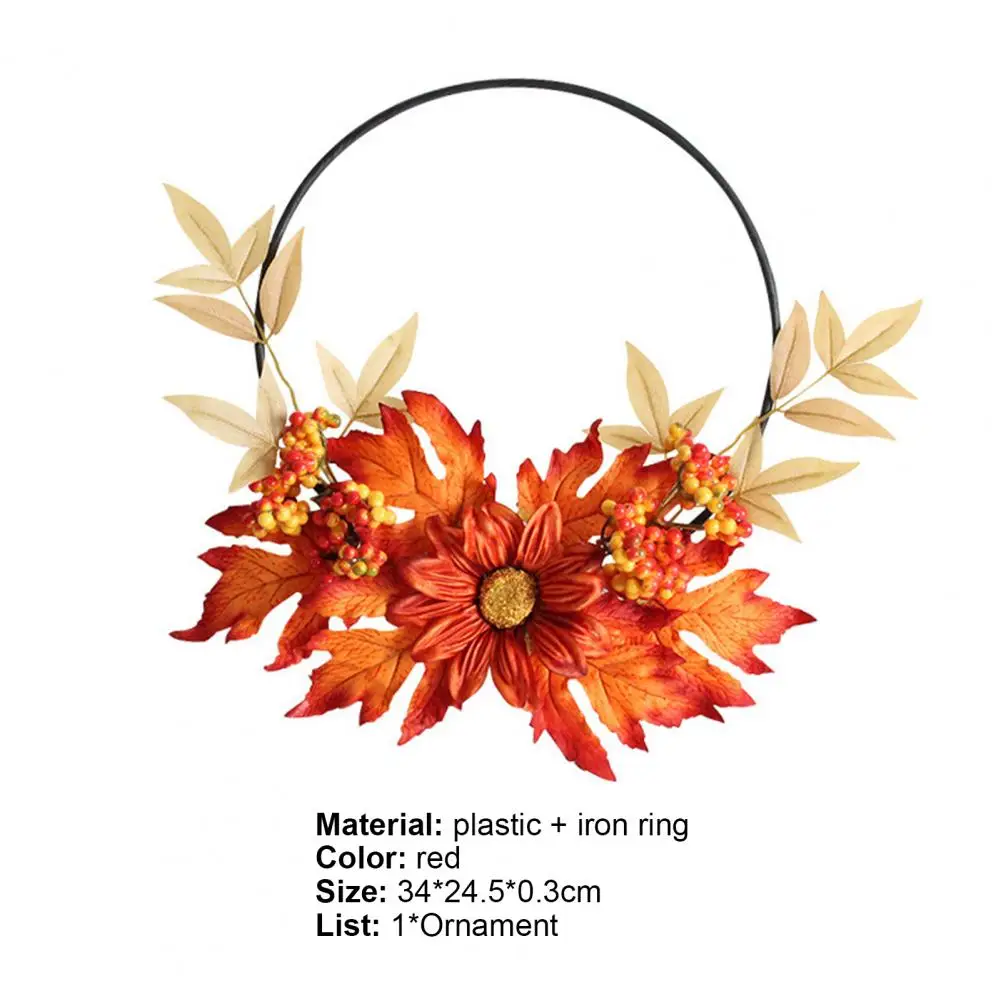 

Flower Wreath Wall Hanging Red Plastic Artificial Maple Leaf Garden Door Wreath for Home Decor