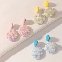 ins style cotton woven stud earrings pink blue sweet cute personality design simple round earrings wholesale women jewelry