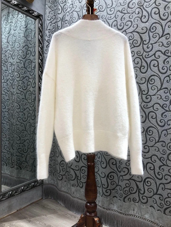 

2020 autumn and winter new women's fashion V-neck solid color decoration long-sleeved loose all-match sweater 1024