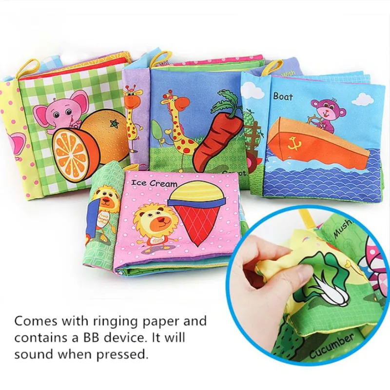 Детские погремушки игрушки мягкие книга из ткани о животных для новорожденных