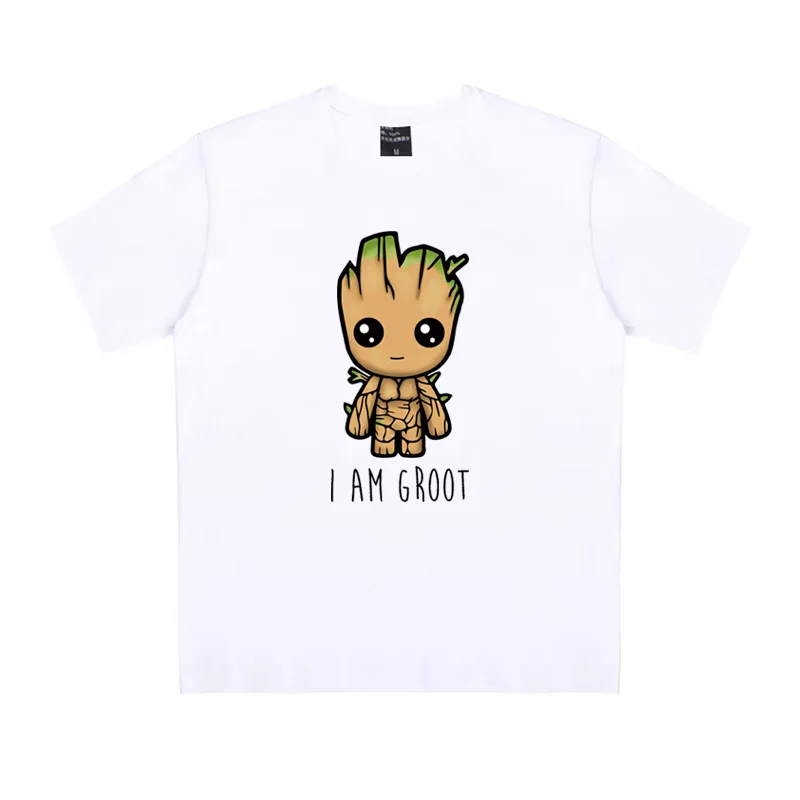 TOPESKO Футболка с принтом «I Am Groot», Мужская футболка из хлопка с коротким рукавом и рисунком, брендовая одежда больших размеров для подростков - Цвет: Белый