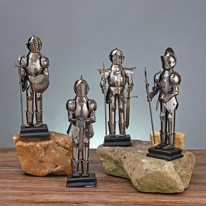 Antique Roman Armor Soldier Wrought Iron Model Sculpture Home Decoration Figurines Retro Ornaments Crafts Boys Gifts | Дом и сад