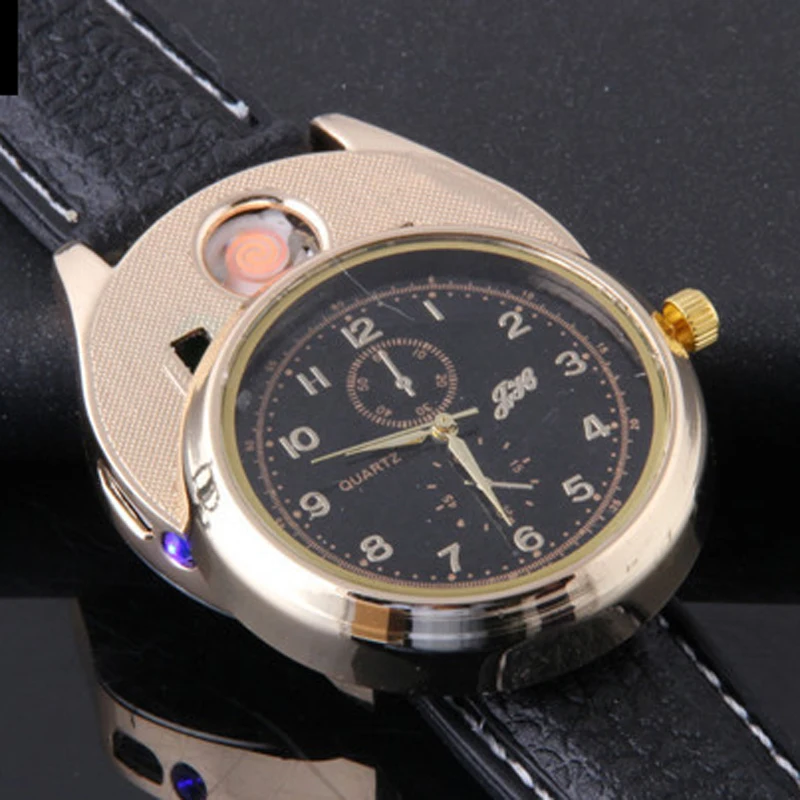 Мужские часы с Беспламенной зажигалкой ветрозащитные кварцевые аккумулятором
