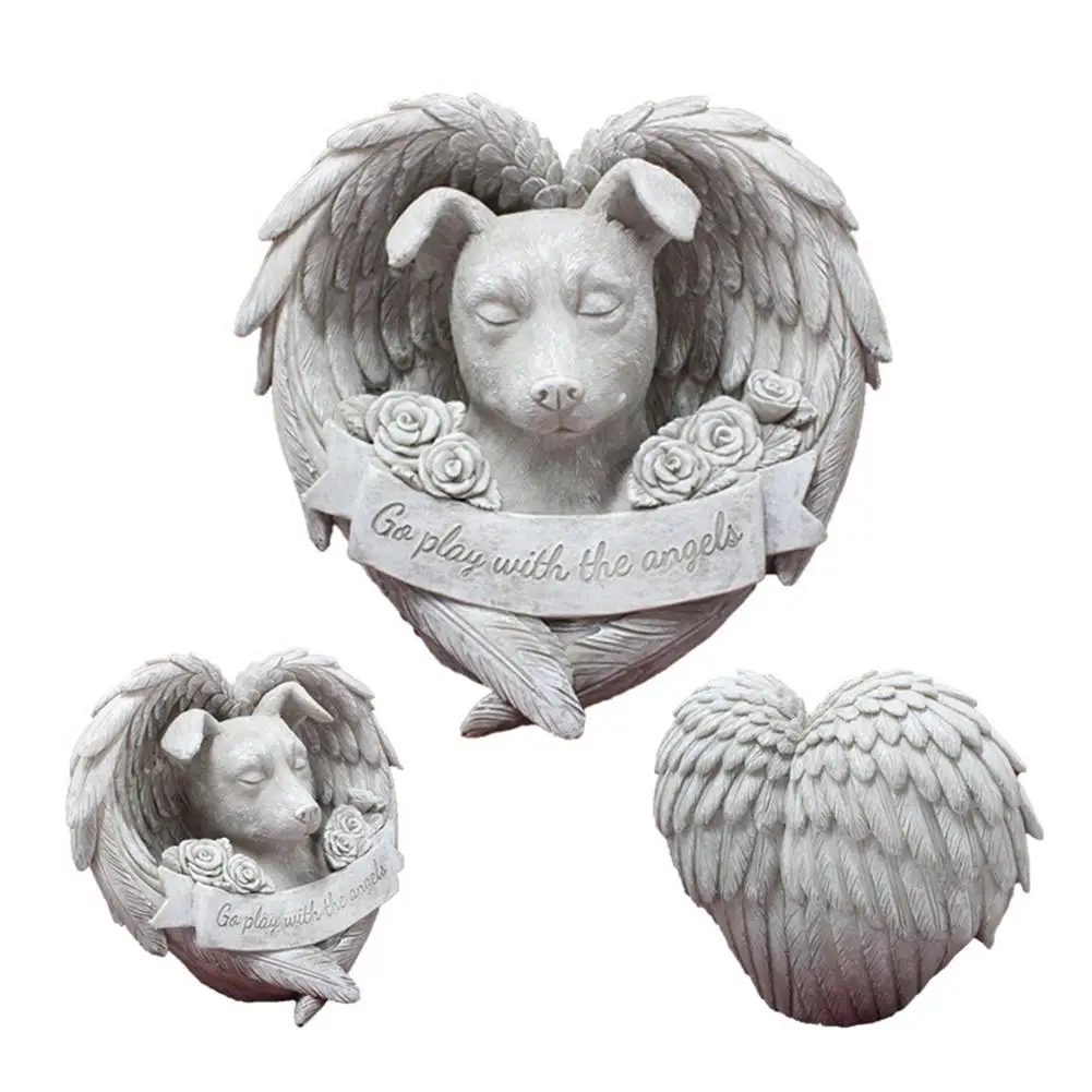 

Angel Dog Memorial Statue Figurines Interior Pet Decoration Gift Ornamental Resin Art Sculpture Dog Sleeping In Angel Wing Decor