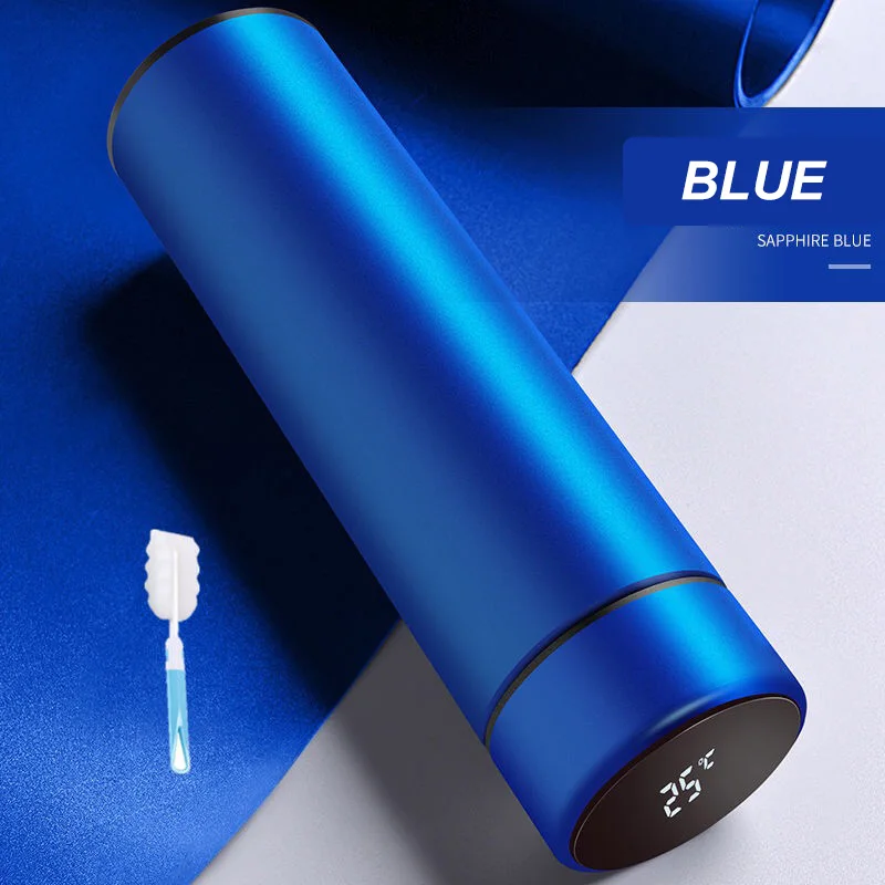 Blue with Cup Brush 304 интеллектуальная термоизоляционная вакуумная колба из нержавеющей стали, термос, кофейная чашка, температурный сенсорный дисплей с чашкой - Цвет: Blue with Cup Brush