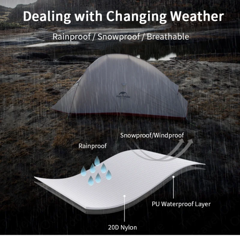 Туристическая палатка Naturehike Cloud Up 2 Ультралегкая Силиконовая Водонепроницаемая
