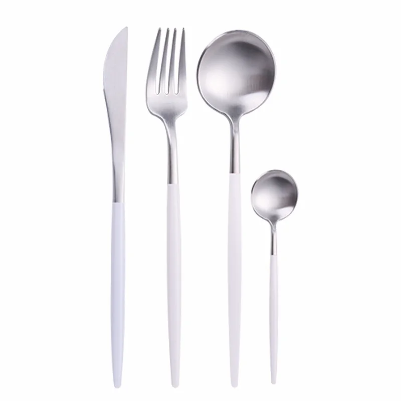 

White Silver Cutlery Set Gold Forks Flatware Set Dinner Knife Tableware Golden Dinnerware Steel Spoon Utensils Set Dropshopping
