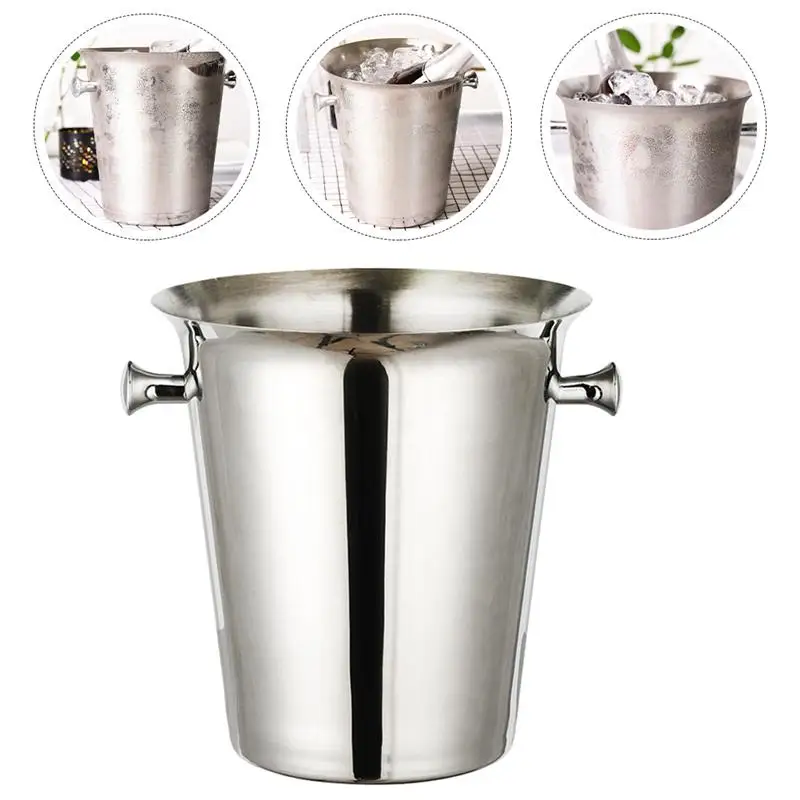 

1Pc Ice Bucket Stainless Steel Ice Cooler Bar Ice Chiller With Handles