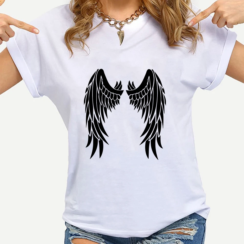 

Devil Wings Graphic T Shirts Lucifer Fashion Europea Short Sleeve Loose Women T-Shirt Harajuku 90s White Clothes Dropshipping