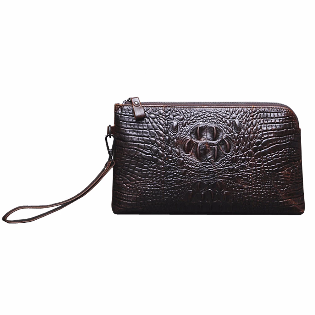 Men's Vintage Fashion Business Crocodile Grain Pattern Clutch Bag Luxury Hand Wallet Phone Wrist Bags Handbags |