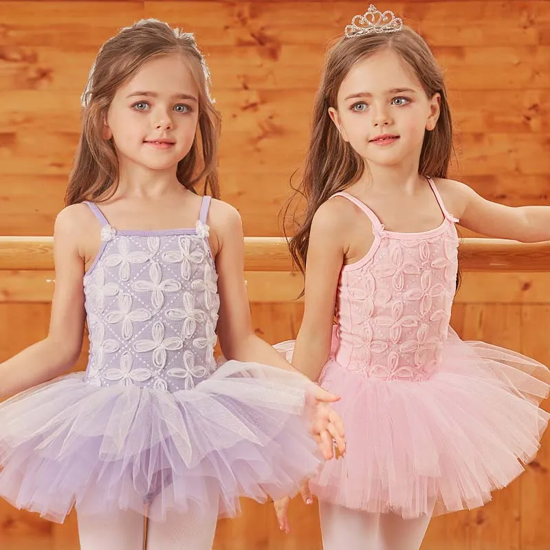 Girls Ballet Dance Tutu Dress Kids Children High Quality Short Long Sleeves Tulle V Back Bowknot Gymnastics Leotard Dance Wear