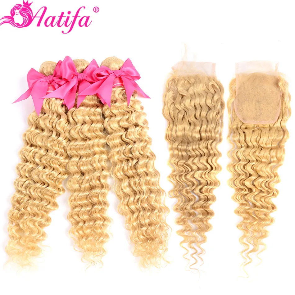 613 Platinum Blonde Peruvian Deep Wave Bundles With Closure Remy Human Hair | Шиньоны и парики