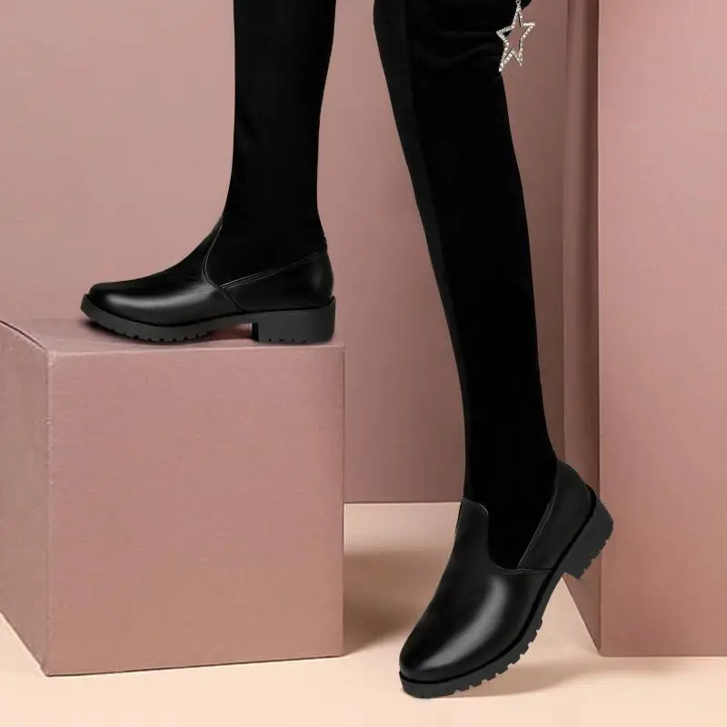 New Over-the-Knee skinny sexy high-heel boots winter knitting Round Toe velvet warm women's boots women thigh high flat boots