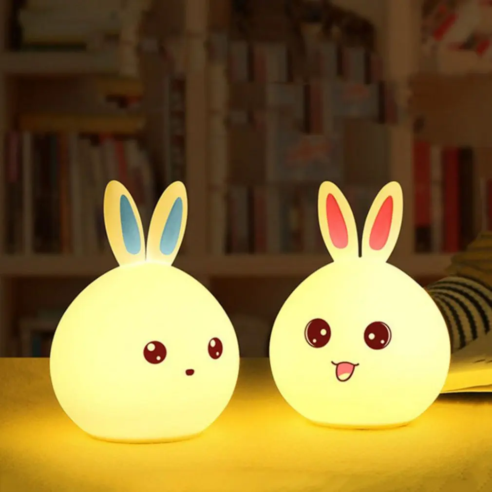 

Cute LED Night Light Silicone Touch Sensor 7 Colors Bear/rabbit Night Lamp Kids Baby Bedroom Desktop Decor Battery/USB Charge