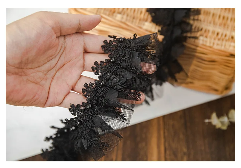 Роскошная сетчатая шифоновая кружевная ткань шириной 6 см отделанная бисером