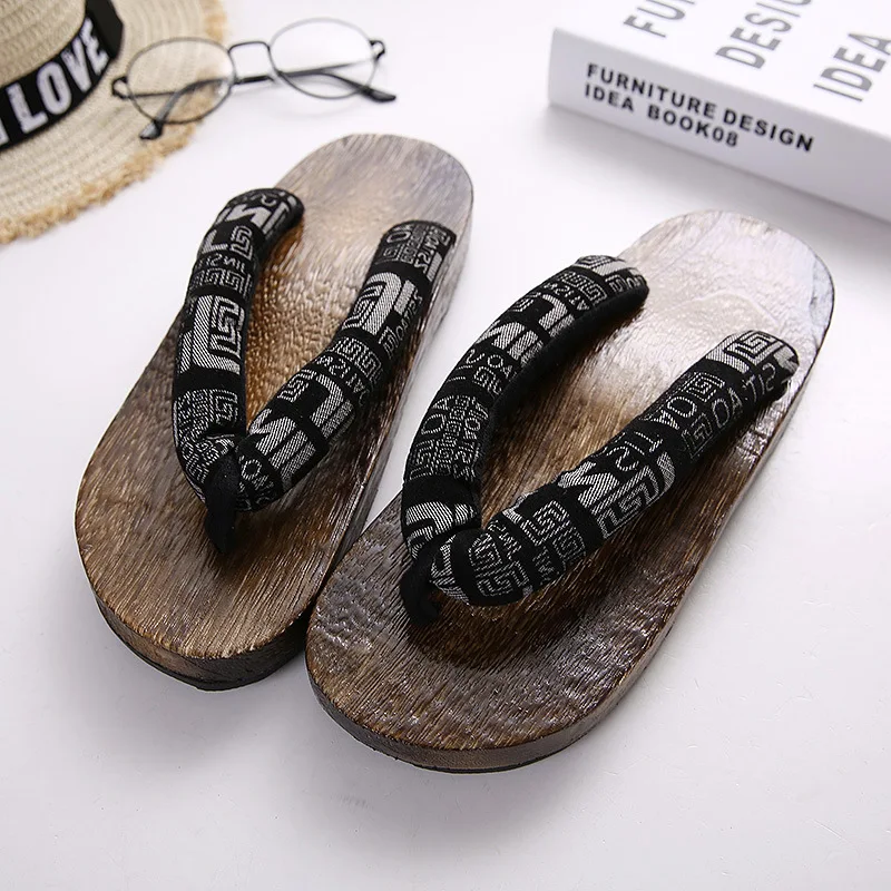 

Wooden Outdoor Men Slippers Stitching Color Beach Wear Flip Flops Japanese Traditional Clogs Geta Kimono Cosplay Paulownia Shoes