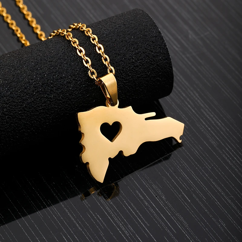 

Stainless steel The Dominican Republic Map Pendant Necklace for Women Gold Color Lover's Engagement Cuba Jewelry Gifts