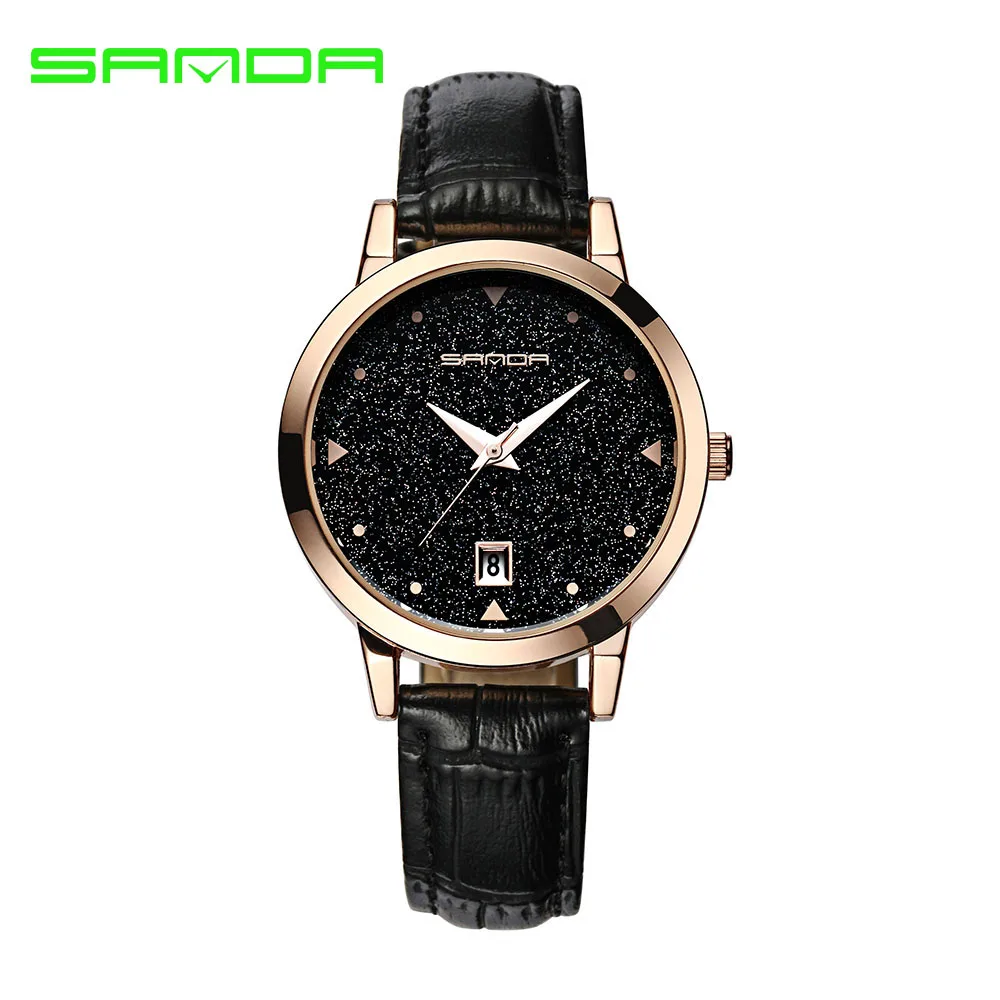 

SANDA Women Simple Creative Watches Gold Women Watches Star Dial Leather Strap Waterproof Quartz Wrist Watches Relogio Feminino