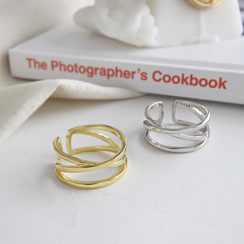 

Женское кольцо из серебра 925 пробы, Корейская версия кольца с двойной линией