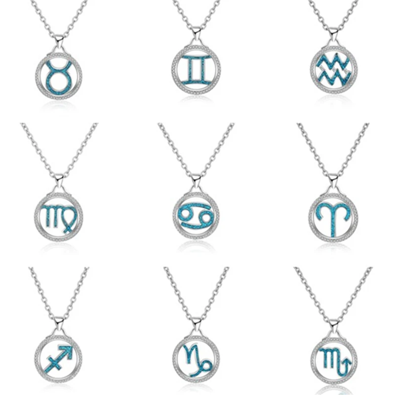 

Новое серебряное ожерелье, подвеска, модная классическая инкрустированная цирконием, двенадцать созвездий, имитация опала, характерная по...