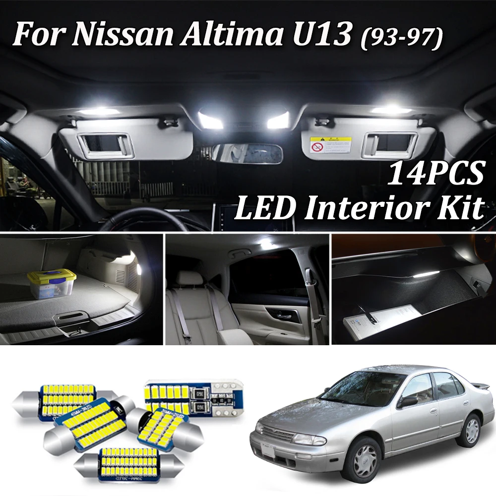 

14Pcs White Canbus led Car interior lights Kit for 1993-1997 Nissan Altima U13 led Trunk interior License plate Door light