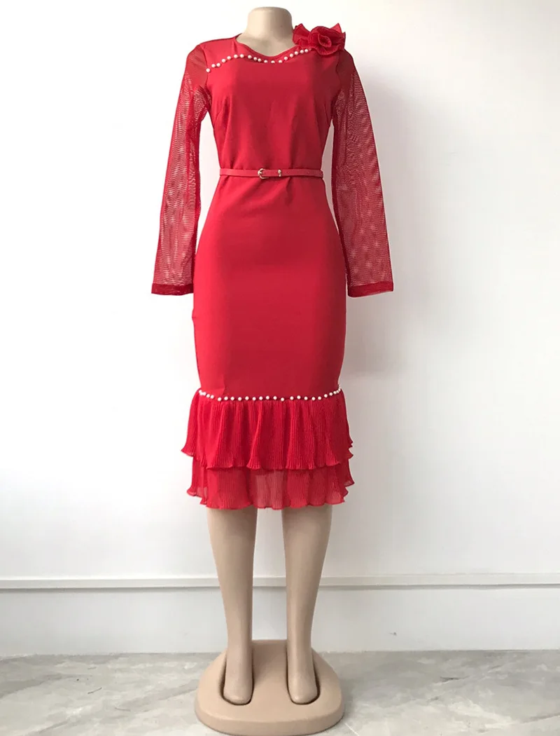 

African Dresses for Women 2021 Summer African Women Long Sleeve Solid Color Dress African Clothes Women