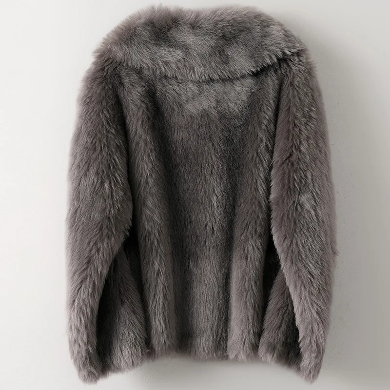 Fashion Full Sheep Real Fur Coat Women Beige Cashmere Long Sleeves Single Breasted Solid Elegant Office Lady Winter Female Tops