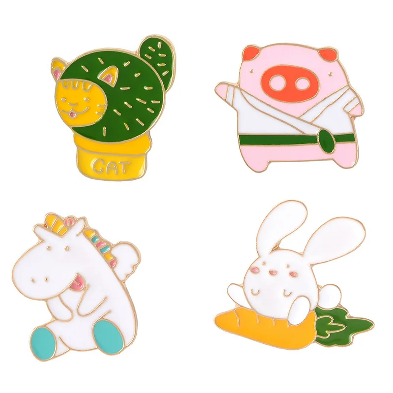 

Cartoon Animal Pins Cactus Cat Rabbit Pig Carrot Bunny Little Horse Kawaii Lapel Pins Gift for Kids Clothing Accessories Badges