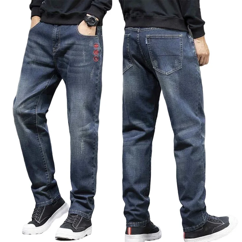 Men's Jeans Classic Style Business Casual Advanced Stretch Denim Trousers Feet Pants Male Baggy Jeans Size 30-46