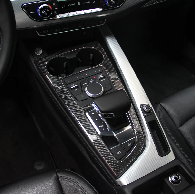 Carbon Fiber Car Control Gear Shift Box Panel Water Cup Holder Frame Cover Trim Accessories For Audi a4 b9 2017-2019 Car-Stling |