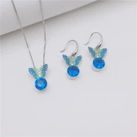 ms betti 2021 new wedding jewelry set cute crystal butterfly earrings pendant necklace for fashion womengirls birthday gifts