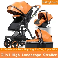3 in 1 baby stroller high view luxury travel pram portable bebe carriages two way pu leather aluminum alloy frame for newborn
