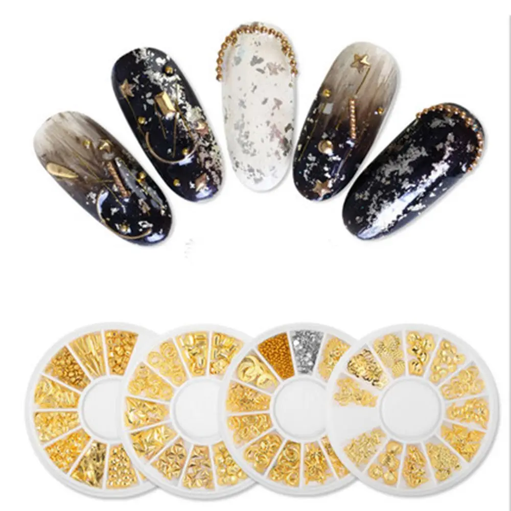 

12 Grids Irregular Shape DIY Nail Crystals Rivet Mixed Size 3D Wheel Gem Decals Hollow Sequin Nail Art Decor Manicure Decoration