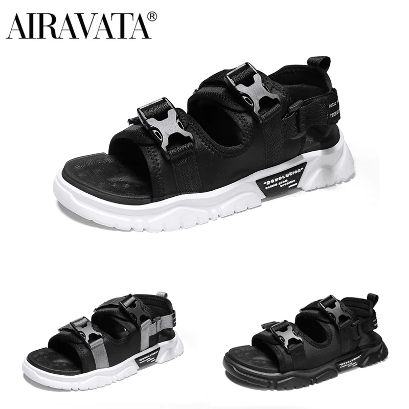 

Airavata Men's Summer Sandals 2021 Black Casual Sports Roman Leisure Non-Slip Breathable Comfortable Thick Bottom Increased Shoe